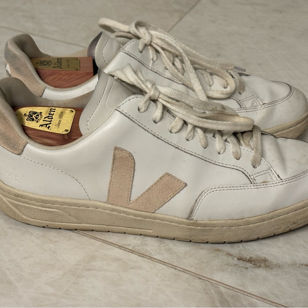 Veja Men’s V-12 White and Tan Sneakers